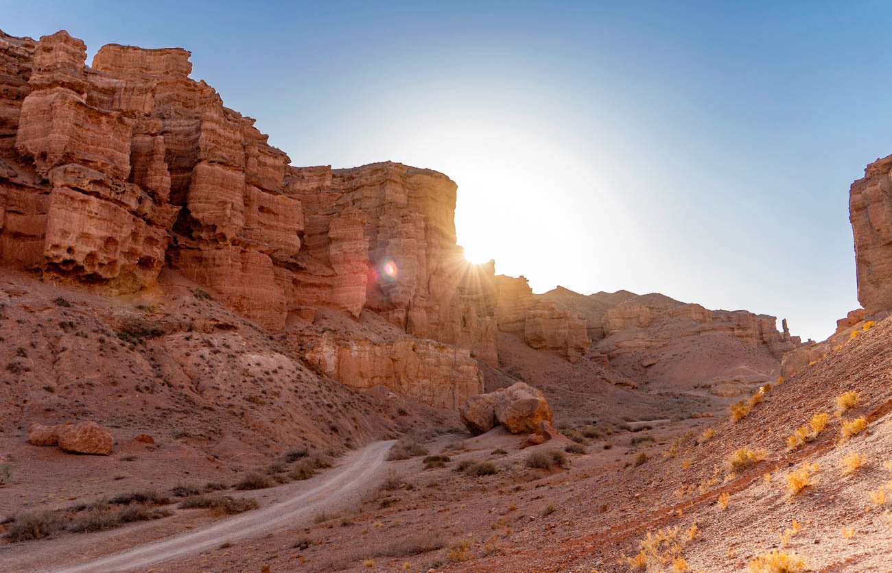 Beautiful sunset in Charyn canyon near Almaty city, Kazakhstan.